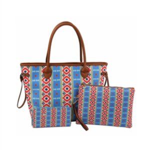 Le Miel - Vegan 3-in-1 purse set - Blue Aztec print